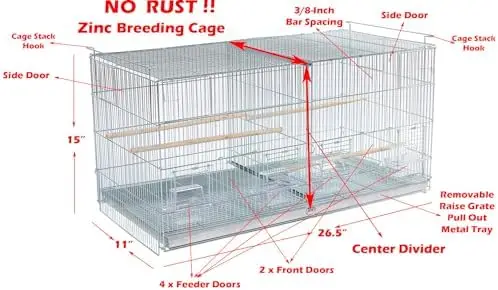 Combo: 4 of No Rust Stainless Galvanized Stack and Lock Double Breeder Cage Bird Flight Breeding Cage with Removable