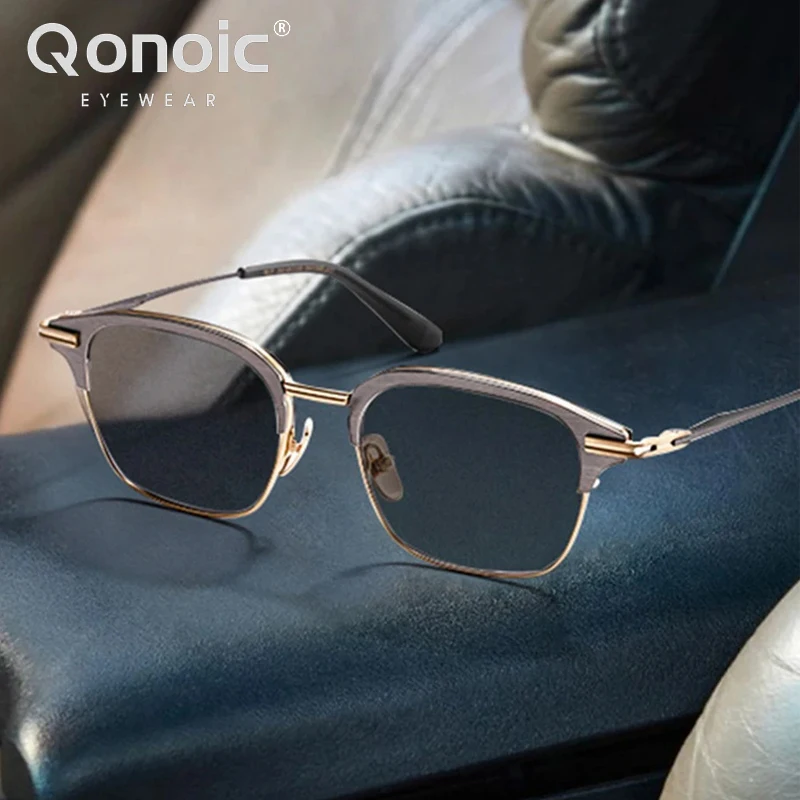 

Qonoic Men's Photochromic Sunglasses Polarized Pure Titanium Acetate Outdoor Shades UV400 Original Brand Sun Glasses