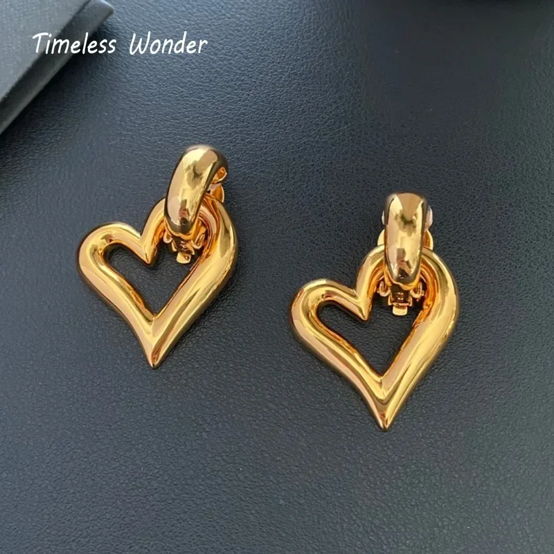 

Timeless Wonder Fancy Brass Geo Heart Clip on Earrings for Women Designer Jewelry Punk Luxury Brand Rare Top Runway Neat 335