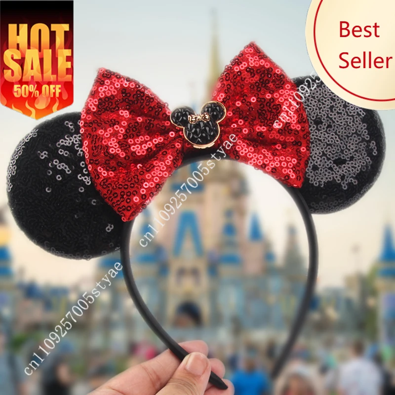 

Mickey Mouse Ears Headbands Disney Sequins Hair Bow Girls Women Party Hairband Holiday Decorations Gift Kids Hair Accessories