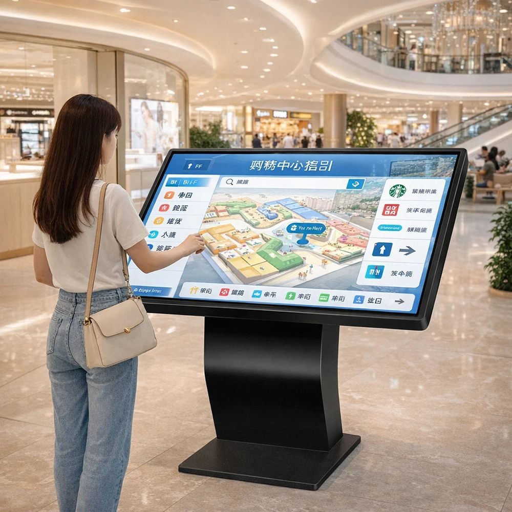32 43 55 Inch K Shape LCD Touch Screen Kiosk Digital Signage IP65 Rated For Hospital Bank Shopping Mall Retail Store WiFi
