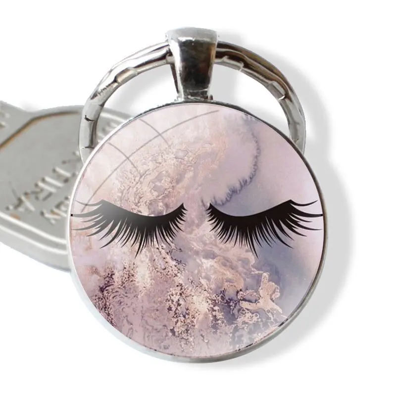 Keychain Handmade Glass Cabochon Key Ring Holder Pendant Key Chains Creative cute eyelashes