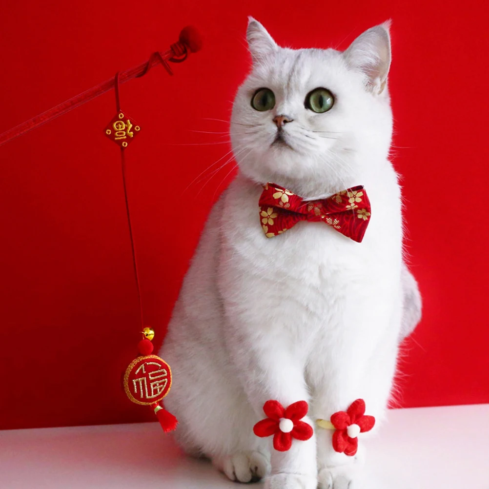 

Fancy Cat Collar Cotton Polyester Small Neck nament Bow Tie Toy Pet New Year Decor Chinese Style Comfortable Durable