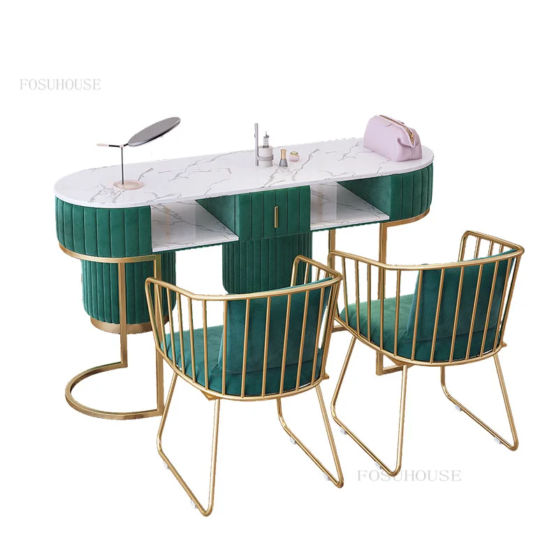 Nordic Marble Manicure Table Chair Set Creative Designer Single Double Manicure Tables Modern Minimalism Professional Nail Table