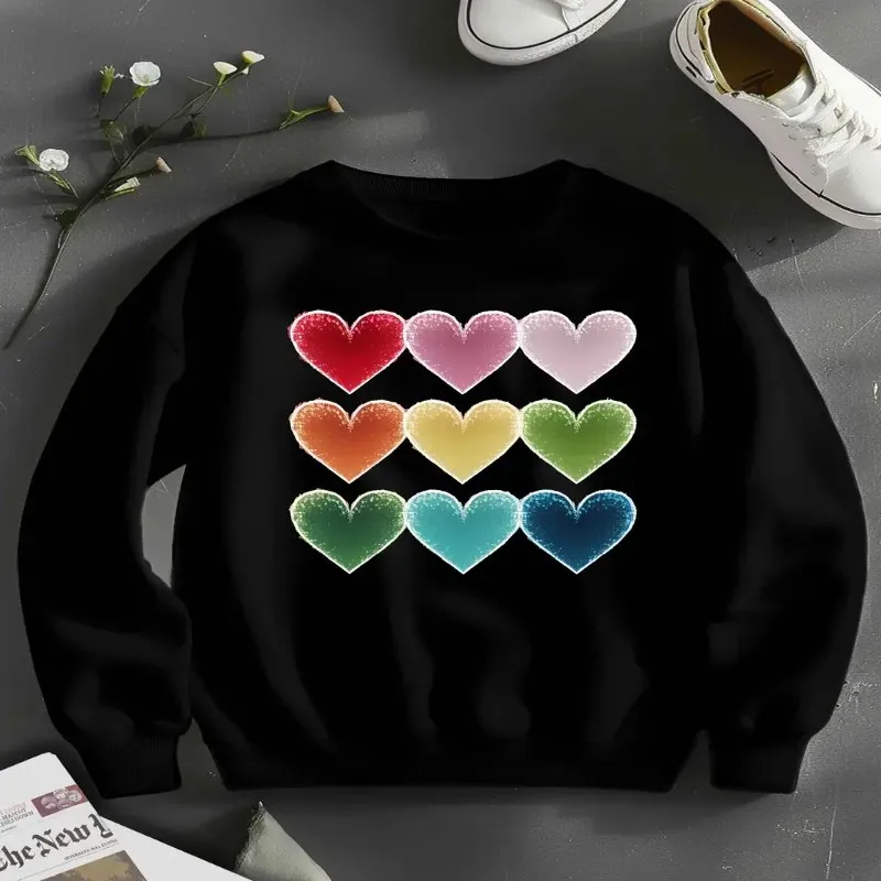 

Hearts Nine Heart Pattern Women Plus Size Sweatshirt Harajuku Style Women Graphic Tees Soft Cotton Short Sleeve O Neck