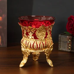 Cross-border hot selling metal red glass bowl candle cup European style ornament candle holder