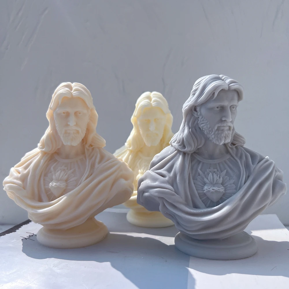 

Jesus Sacred Heart Statue Silicone Mold Unique Bust Sculpture Soy Wax Candle Mould Greek Mythology Home Decor