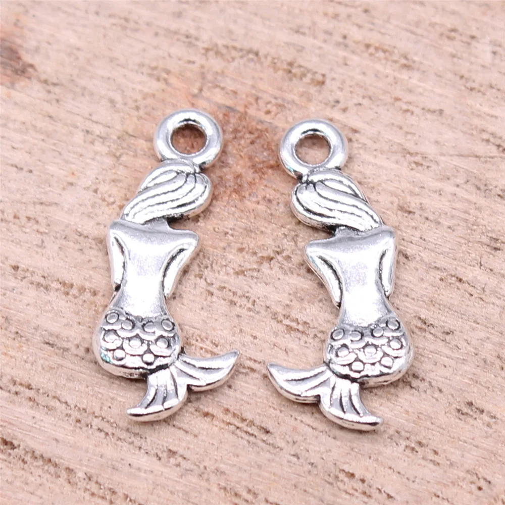 

40pcs 20*7mm Charms Lovely Mermaid Fish Antique Pendant