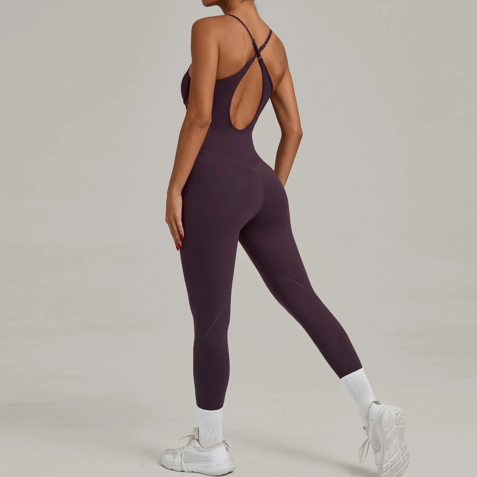 

New Fitness Jumpsuit Women Cross Adjustable Tracksuit Sports Playsuit Running One Piece Yoga Suit Scrunch Shorts Backless Romper