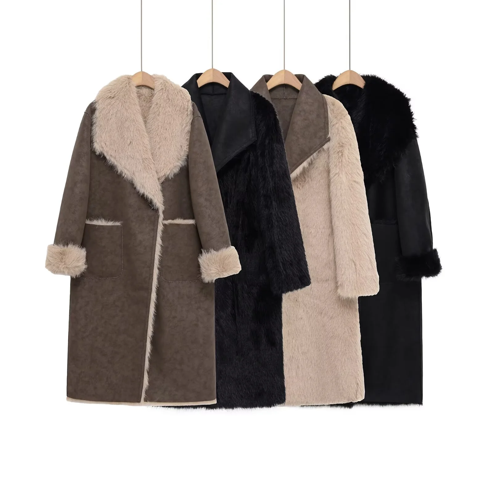 

2025 Winter New Women's Retro Reversible Long Coat Elegant and Simple Color-Blocked Soft and Cozy Fur Long Coat