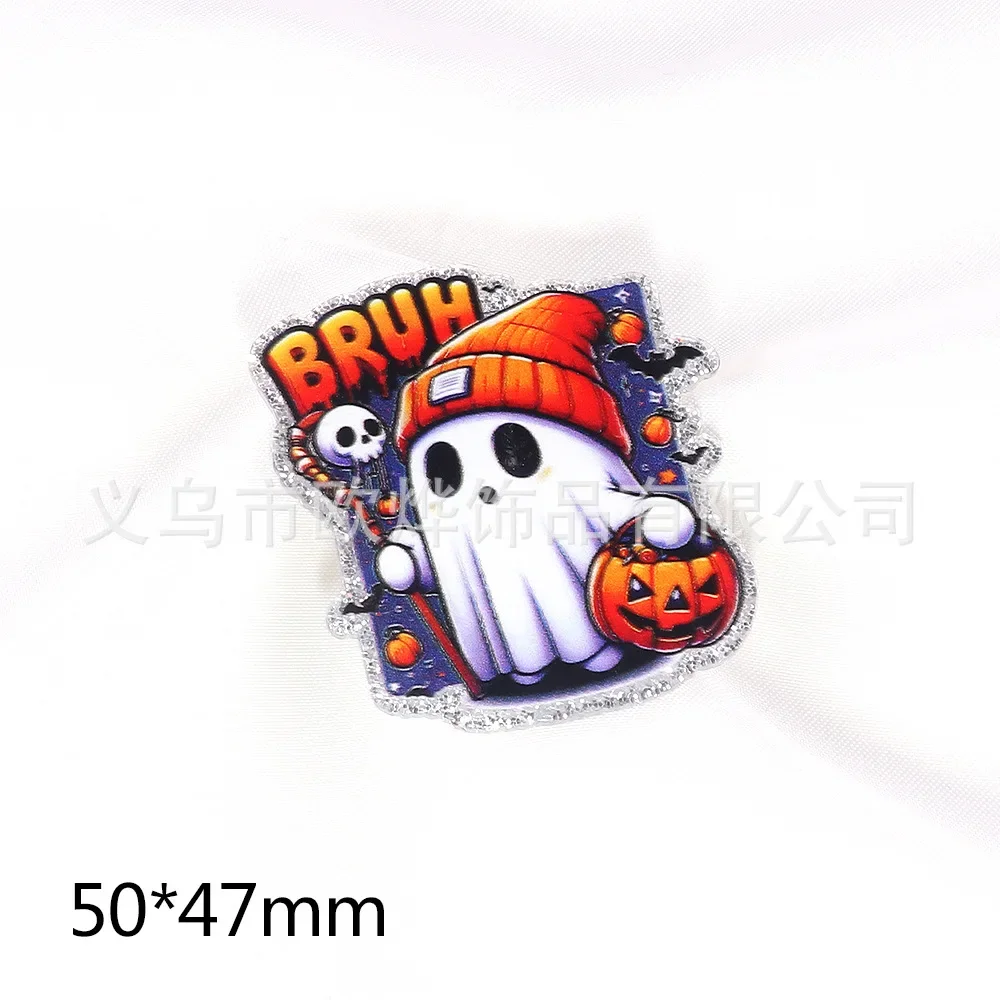 10PCS Ghost Pumpkin Acrylic Charms Epoxy Witch Hat Cat Dwarf Dinosaur Bat Pendants For DIY Earrings Jewelry Halloween party Gift