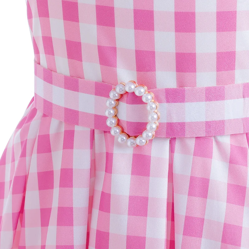 Real Barbie Plaid Dress Barbie Dress Sweet Children Princess Dress Cosplay Costume Girl Pink Suspender Dress Cosplay Costumes