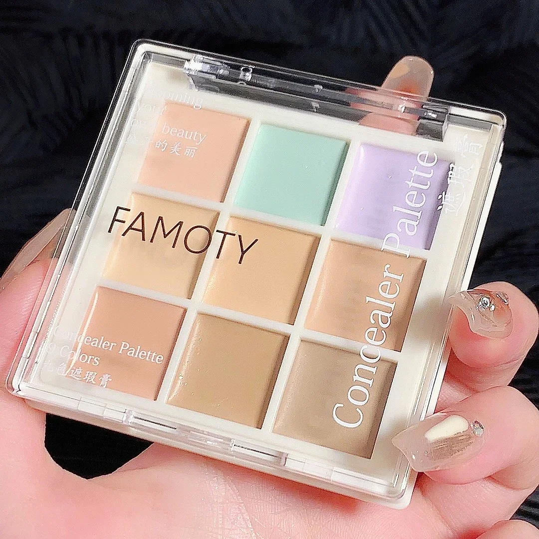 9-Color Flawless Concealer Palette - Waterproof, Sweatproof, Full Coverage - Corrects Spots, Acne, Dark Circles, Tear Grooves