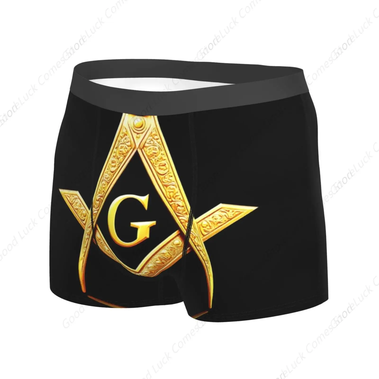 Mens Boxer Briefs Breathable Stretch Underwear (Gold freemason freemasonry masonic)