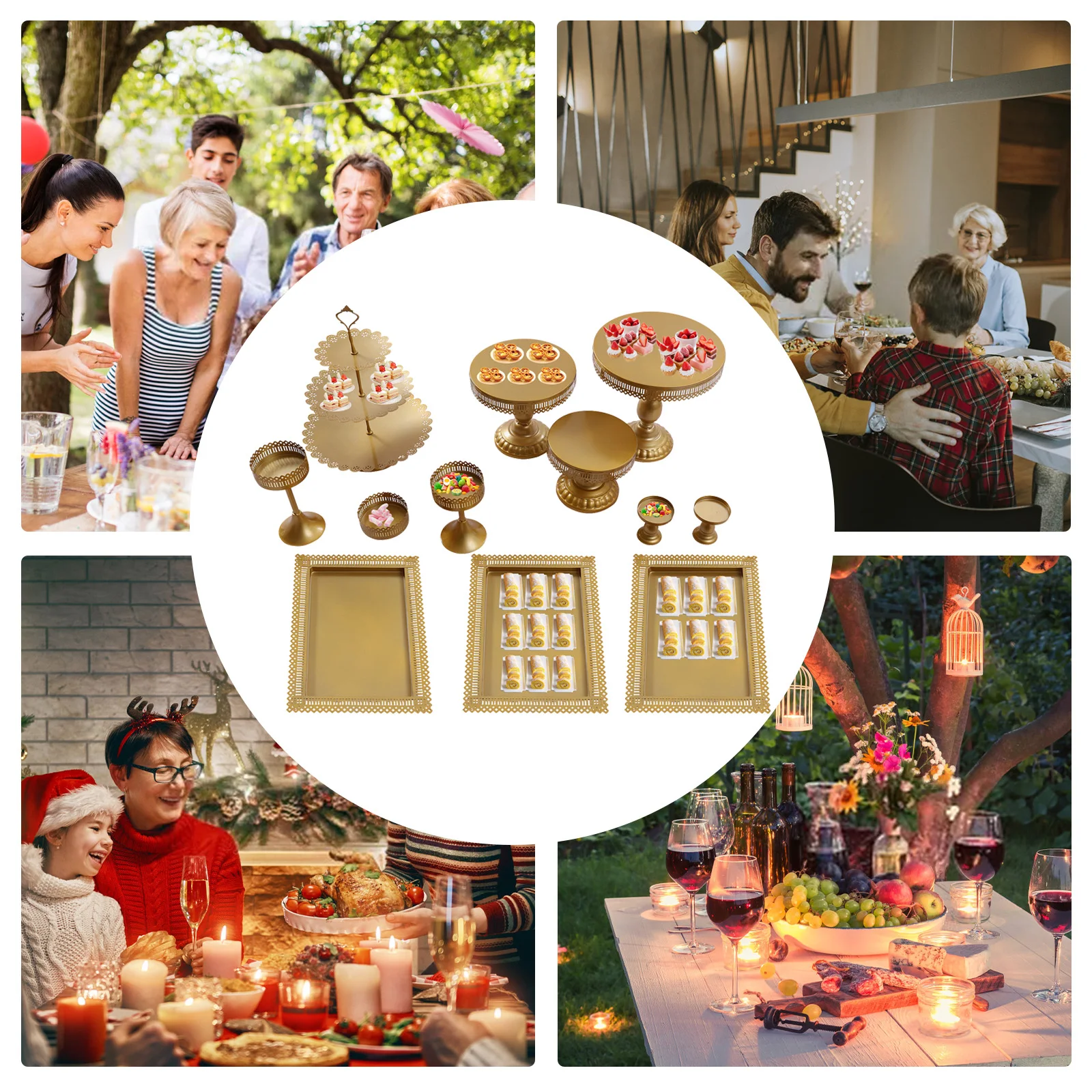 

Gold 12Pcs Cake Stands Iron Cupcake Holder 3-tier Fruits Dessert Display Plate for Wedding Birthday Baby Shower