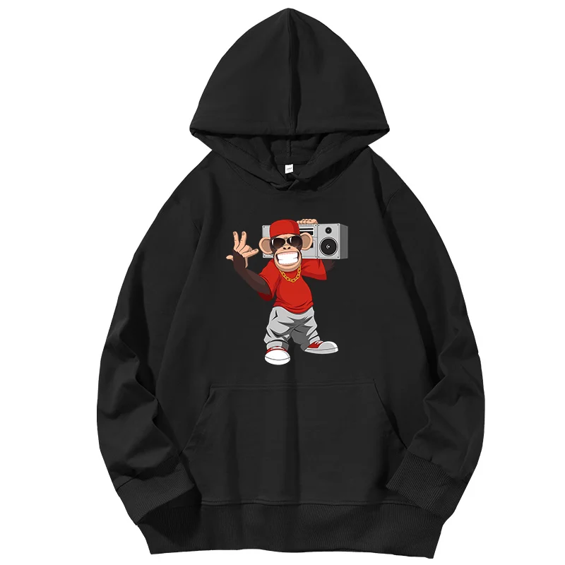 

Throwback 80s Hiphop Boombox Chimp Cartoon Unisex graphic Hooded sweatshirts cotton Hooded Shirt Spring Autumn essentials hoodie