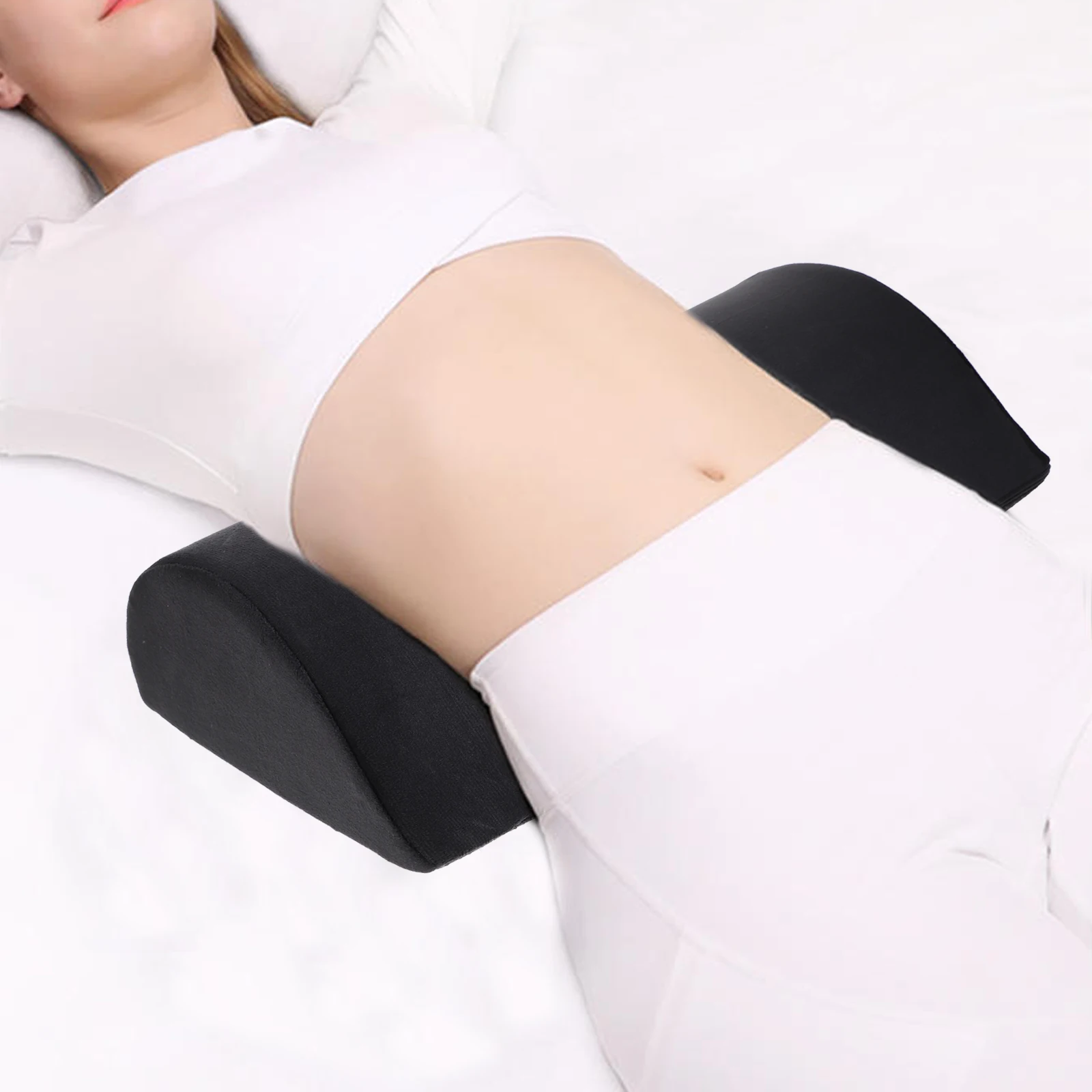 

Memory Foam Lumbar Pillow Car Plane Home Office Black Polyester Half Round Leg Knee Support Zipper Design Detachable Washable