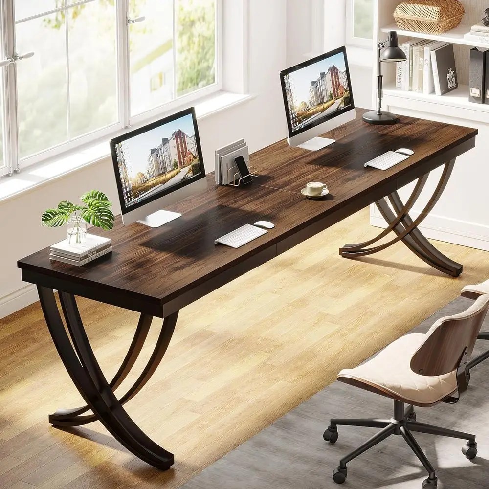 2 Person Desk, 78 Inch Long Computer Desk, Two People Office Table with Stylish Legs, Double Workstation or Home Office (Rustic