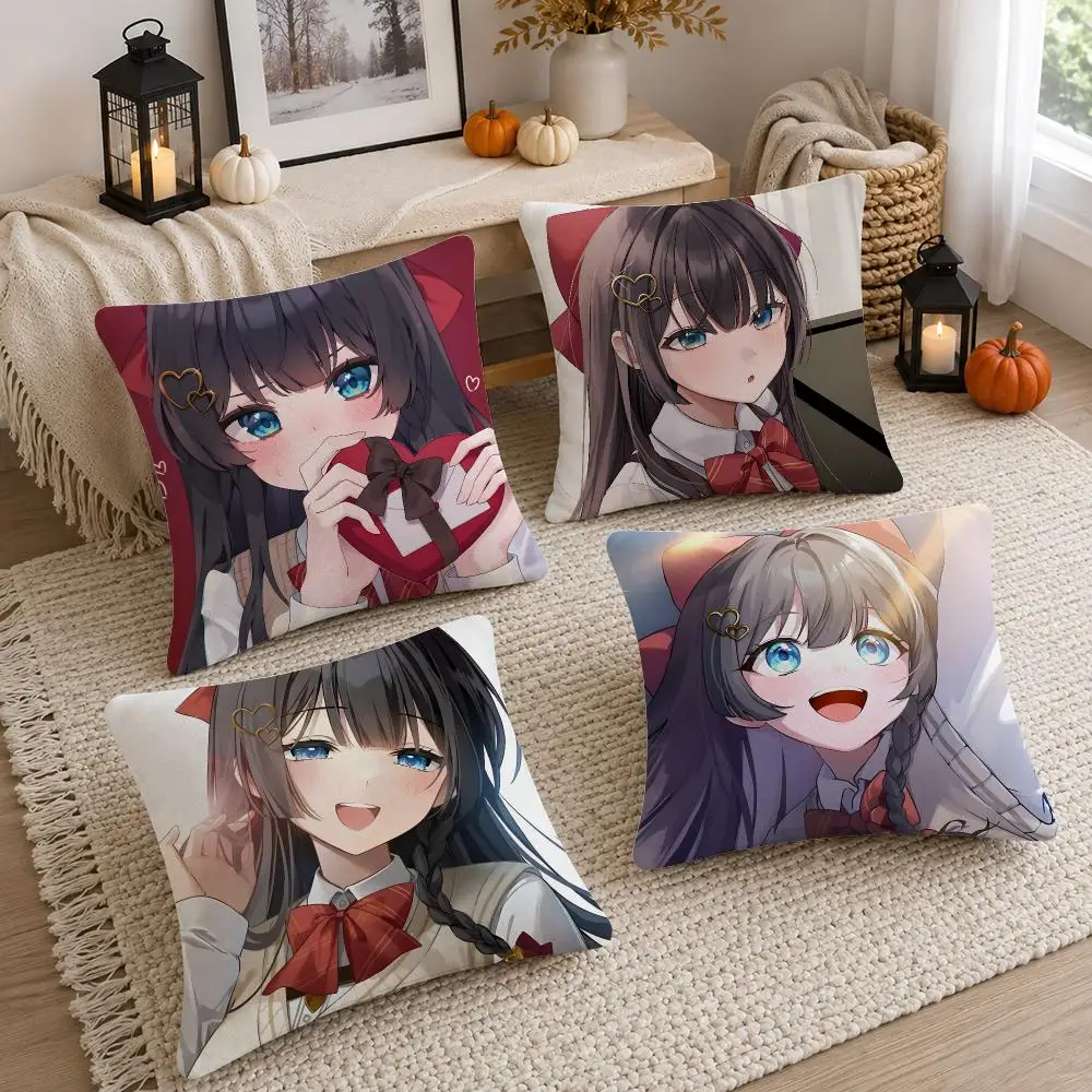VTuber Shirayuki Hina-Stellive Cushion Cover Soft Fluffy Short Plush Throw Decorative Cushion Covers for Sofa Bedroom Home Decor