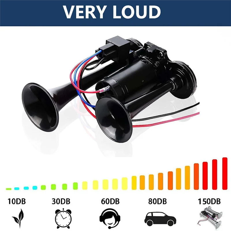 

Horn Kit Train Horn Kit 12V 150Db Super Loud 2 Trumpet With Compressor For Trucks Trains Boats Black