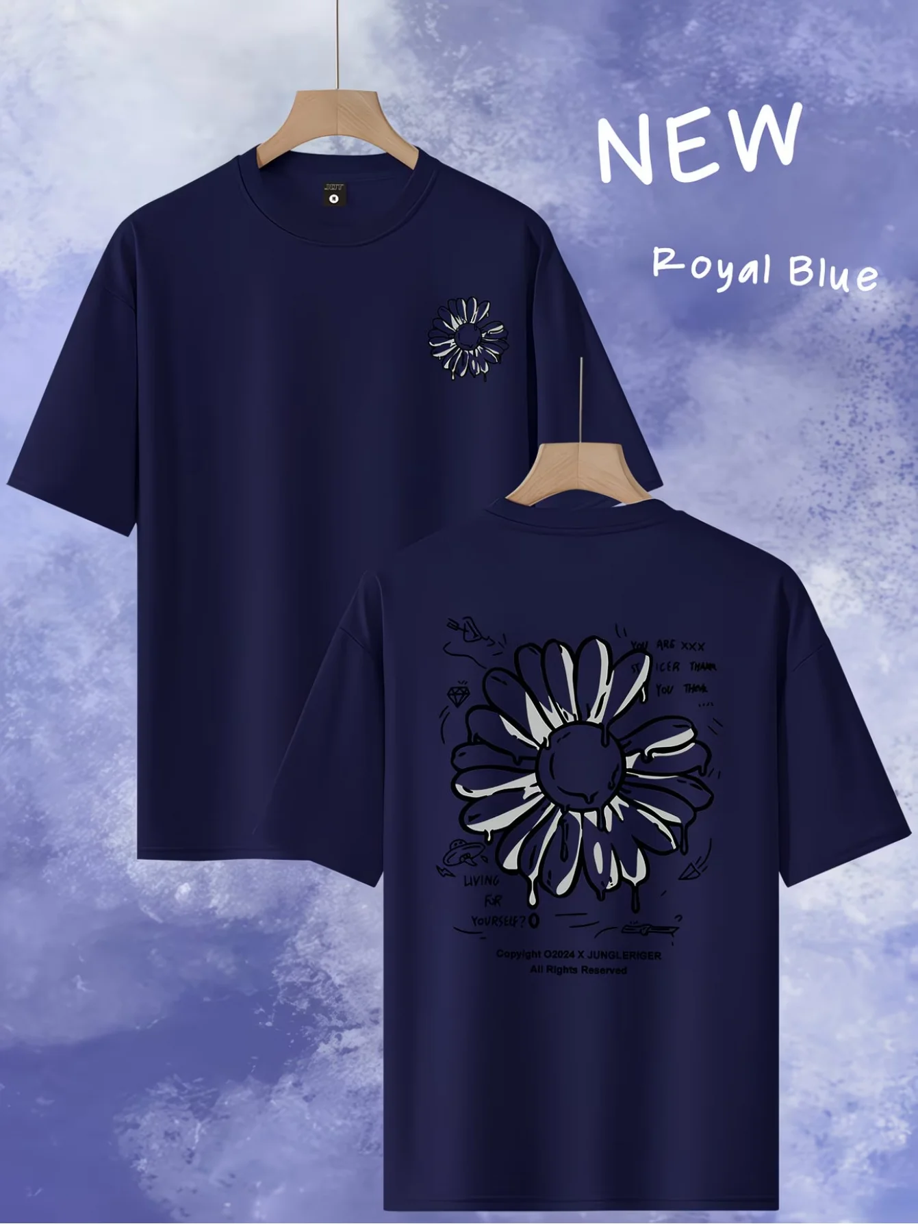Melting Daisy Graphic Print Men Cotton Short Sleeve Casual T-Shirt Crew Neck Tee Trip