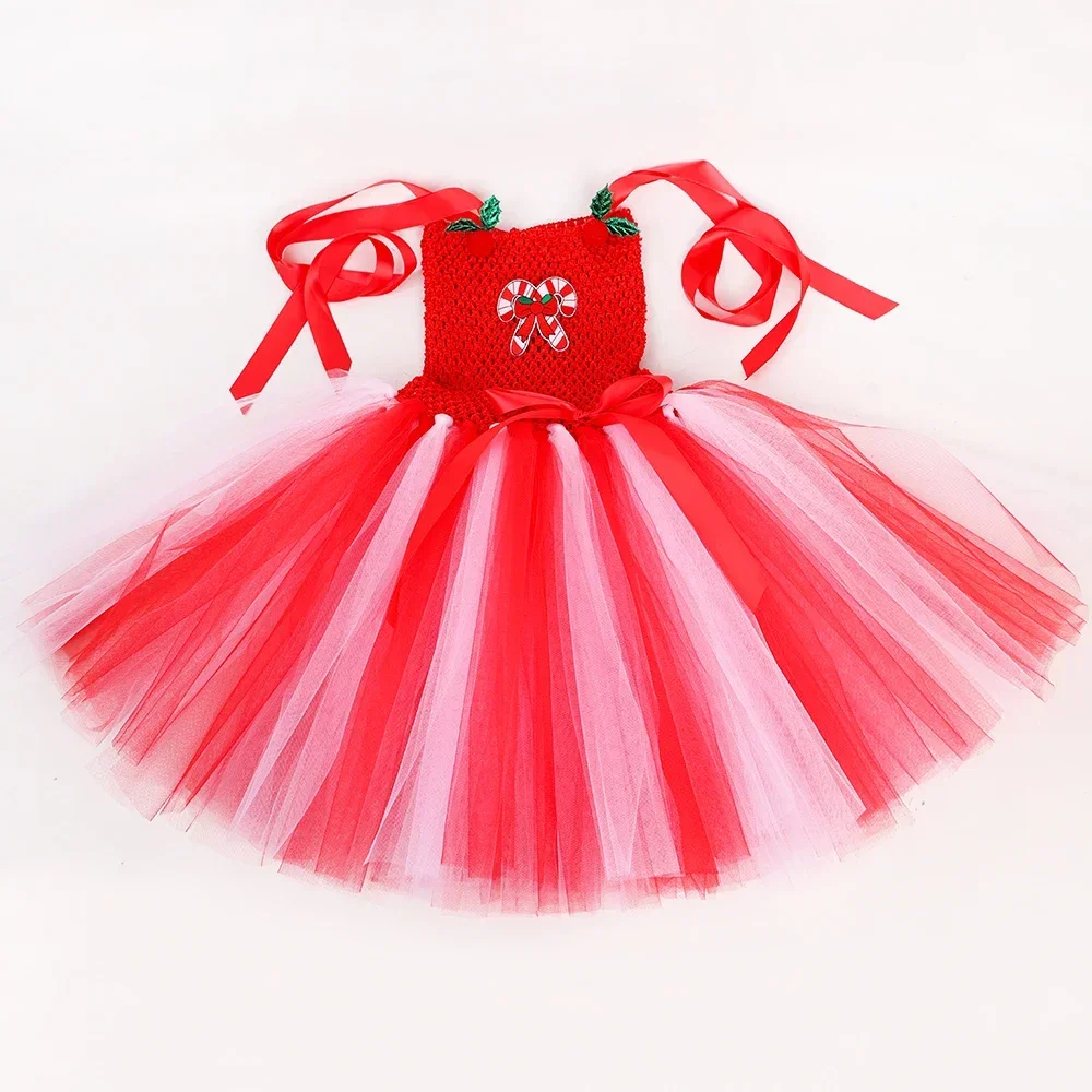 Girls Christmas Dress Red White Christmas Party Candy Cane Costume Kids Toddler Holiday Xmas Party Tulle Tutu Dresses Clothes