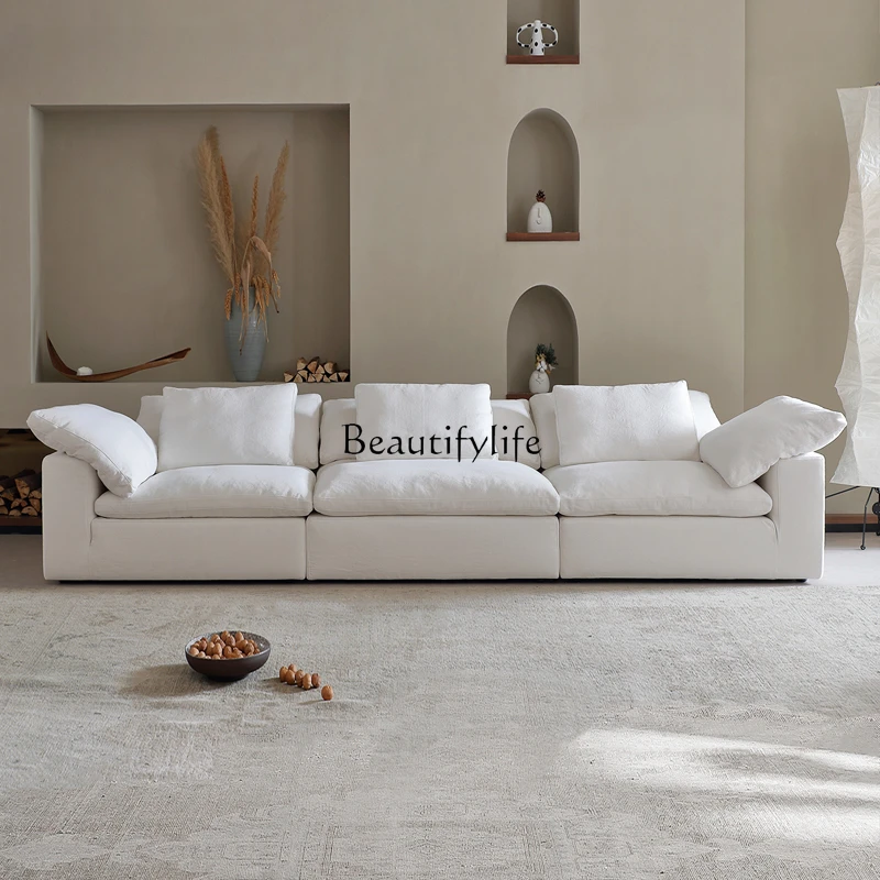 Wabi Sand Cream Wind Cotton and Linen Fabric Sofa Minimalist Super Deep Living Room Straight Down Sofa