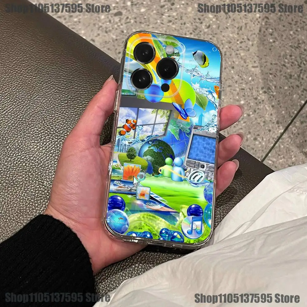 Funda de teléfono Retro Frutiger Aero para iPhone 17,16,15,14,13,12,11 Pro,Max,Plus,X,XS,XR,SE4,E Mini funda suave transparente