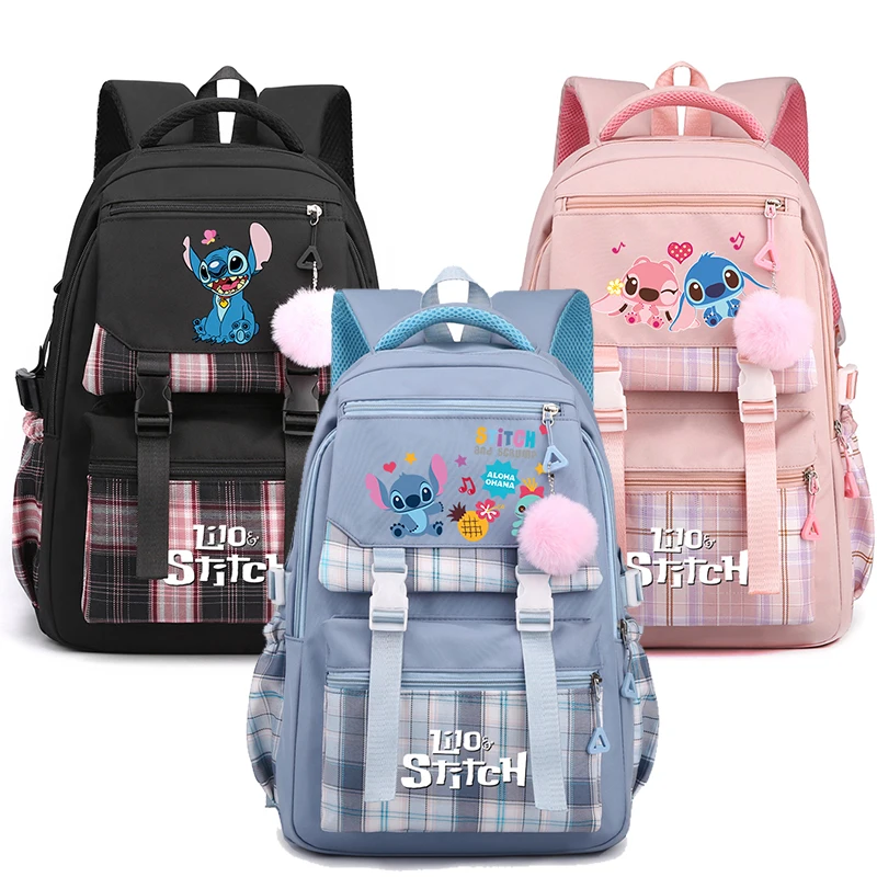 

MINISO рюкзак Lilo Stitch для мальчиков и девочек, детский школьный рюкзак «Снова в школу», студенческий рюкзак Kawaii, легкая сумка в стиле аниме