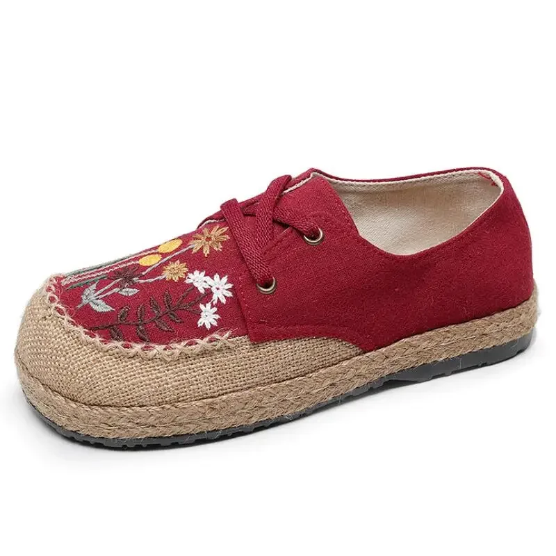 Fiore ricamato donna fatto a mano lino cotone Slip On espadrillas mocassini comode Sneakers scarpe da passeggio Casual 2024