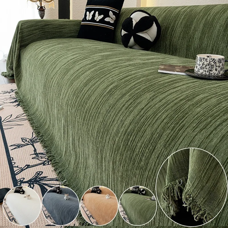 

Chenille Striped Sofa Cover with Tassel Trim,Pet Scratch-Resistant Sofa Protector,for Bedroom Living Room HomeDecor Sofa Blanket