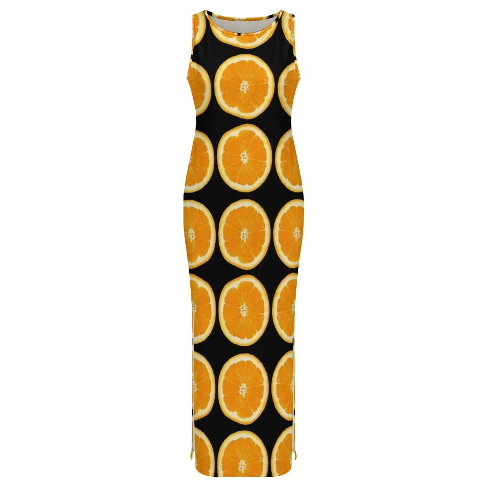 Oranges Slices Dress Sleeveless Fruits Print Y2K Fashion Maxi Dresses Club Party Bodycon Dress Womens Custom Oversize Vestido