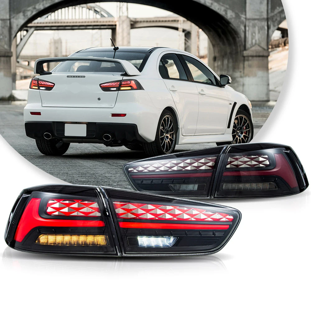 VLAND IV LED Tail Lights with Dynamic Welcome Lighting for 2008-2018 Mitsubishi Lancer and Lancer Evolution X Rear Light Assembl