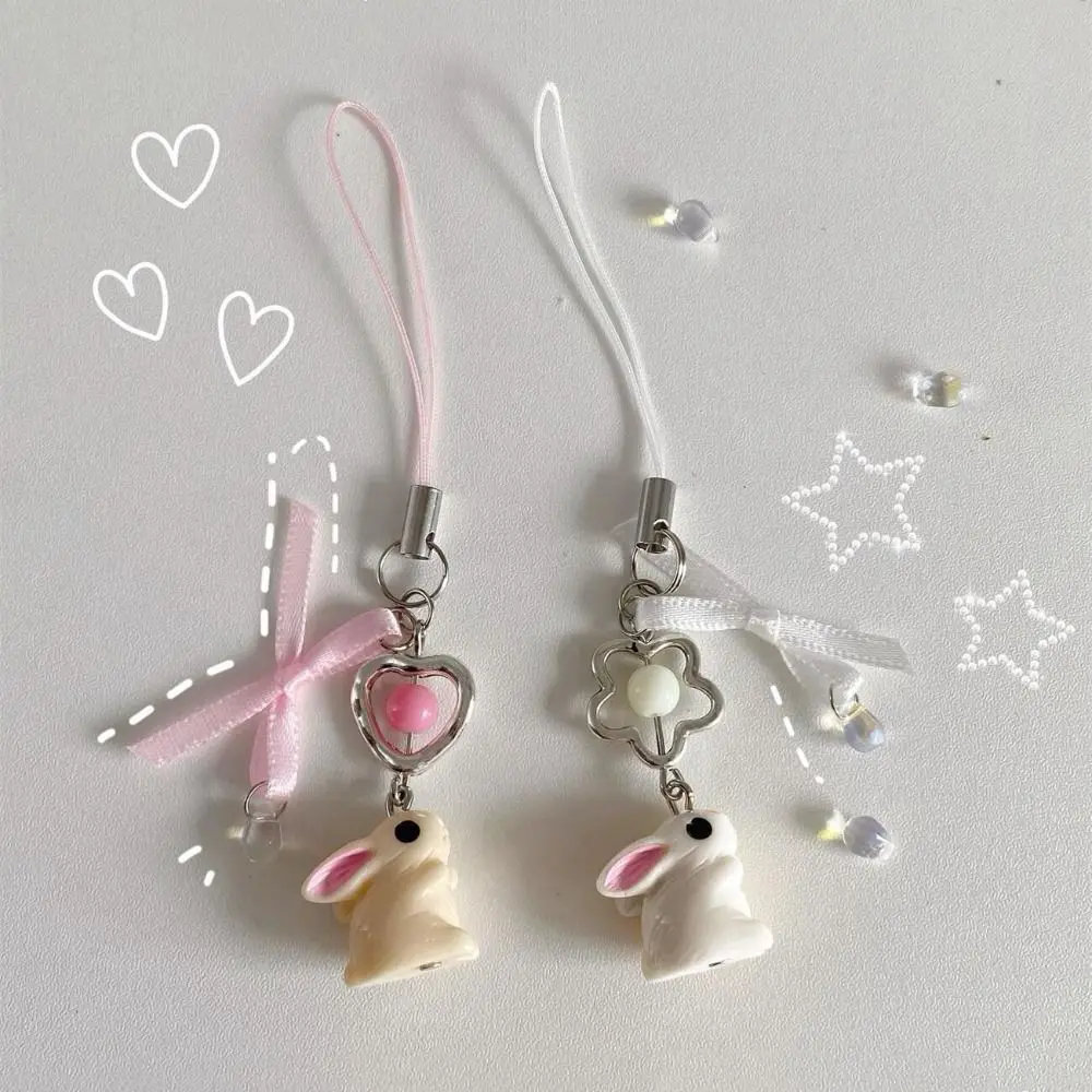 Jewelry Gift Flower Bowknot Rabbit Keychain Phone Charm Pendant Cellphone Strap Anti Lost Kawaii Phone Strap Lanyard Sweet Girls