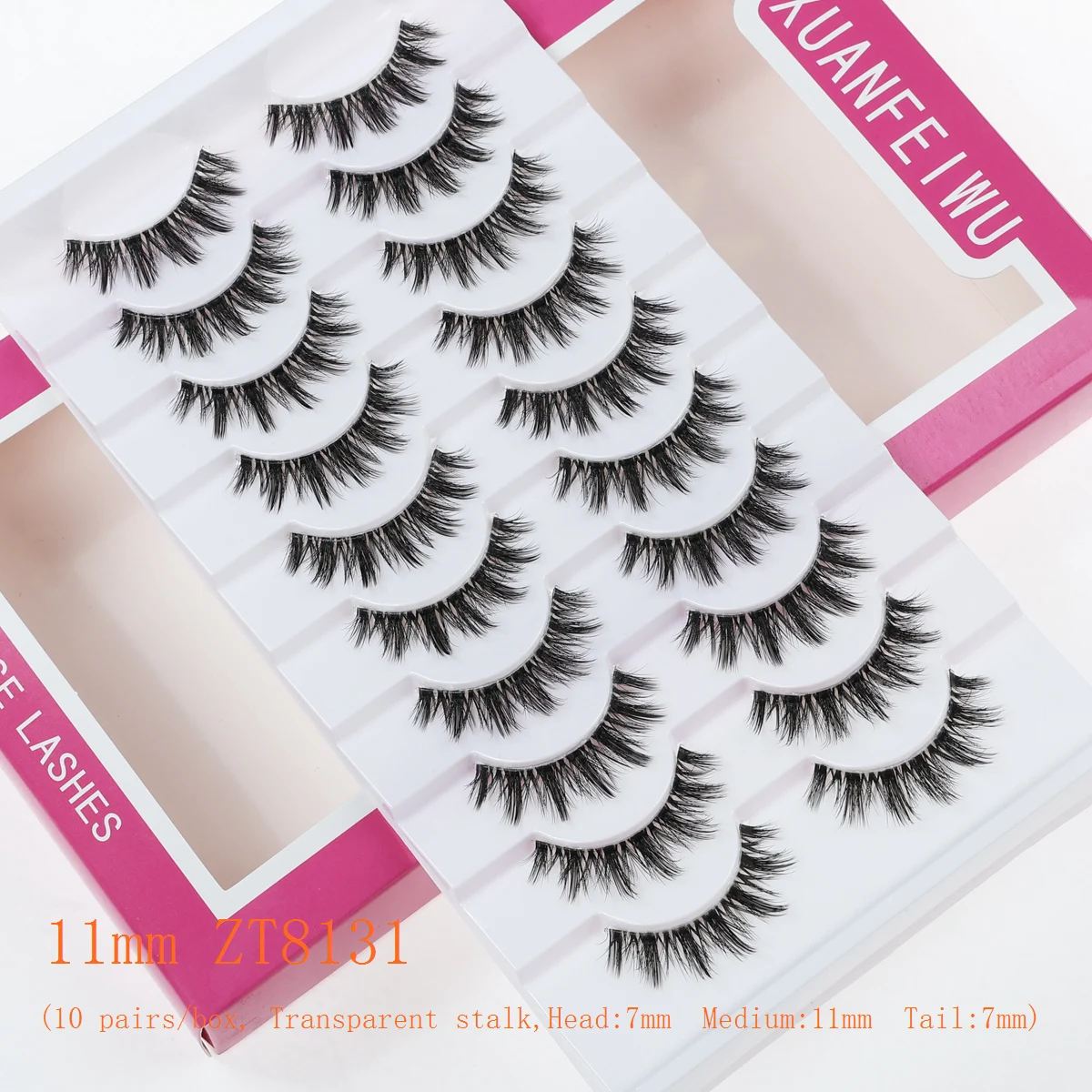 Xuanfeiwu Slanted Eye Tail Elongated Fluffy 5D Realistic Hard Stem Eyelashes Natural One-Piece Full Strip Stage Performance False Eyelashes Halloween Party Eyelashes