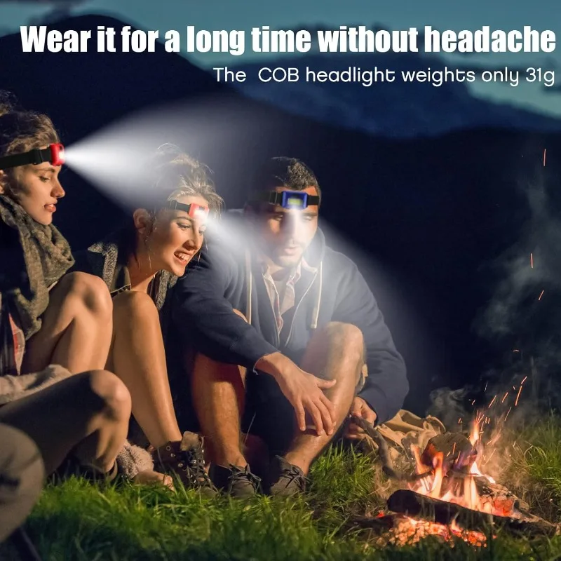 COB Mini Headlamps Portable LED Headlight with 3 Modes Outdoor Mini Head Lamp Lighting for Camping Hiking Night Fishing