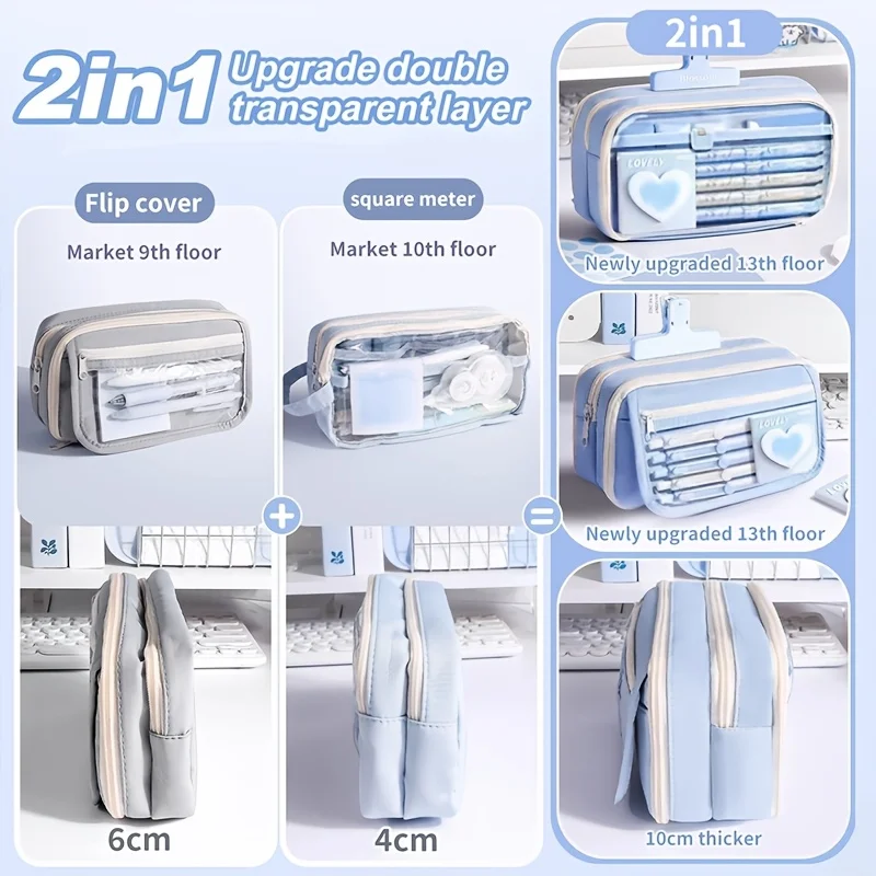 Extra Large Transparent High-Capacity Pencil Case,Stylish and Spacious Ins-style Pencil Case, Available in Multiple Colors