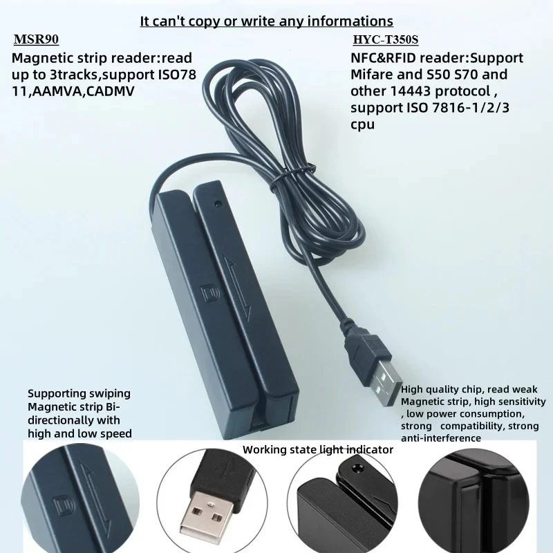 MSR90 Contactloze USB NFC-lezer Plug and Play Multifunctionele RFID-lezer ISO7816-1/2/3 S50 S70 14443-protocol
