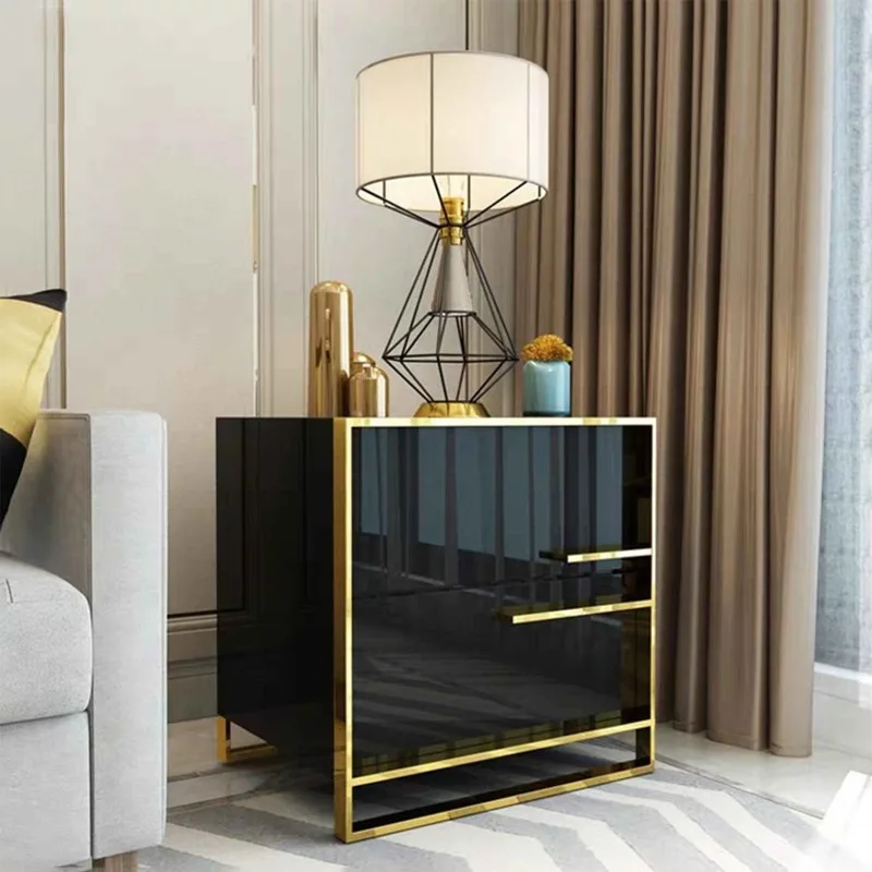 Modern Bedroom Gold Stainless Steel Legs Bedside Table