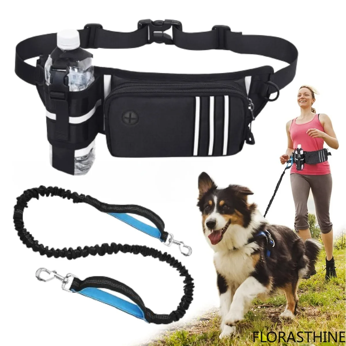 Hands Free Large Dogs Leash with Pouch Retractable Bungee Adjustable Waist Leash for Training Running Dog Exercise Traction Rope