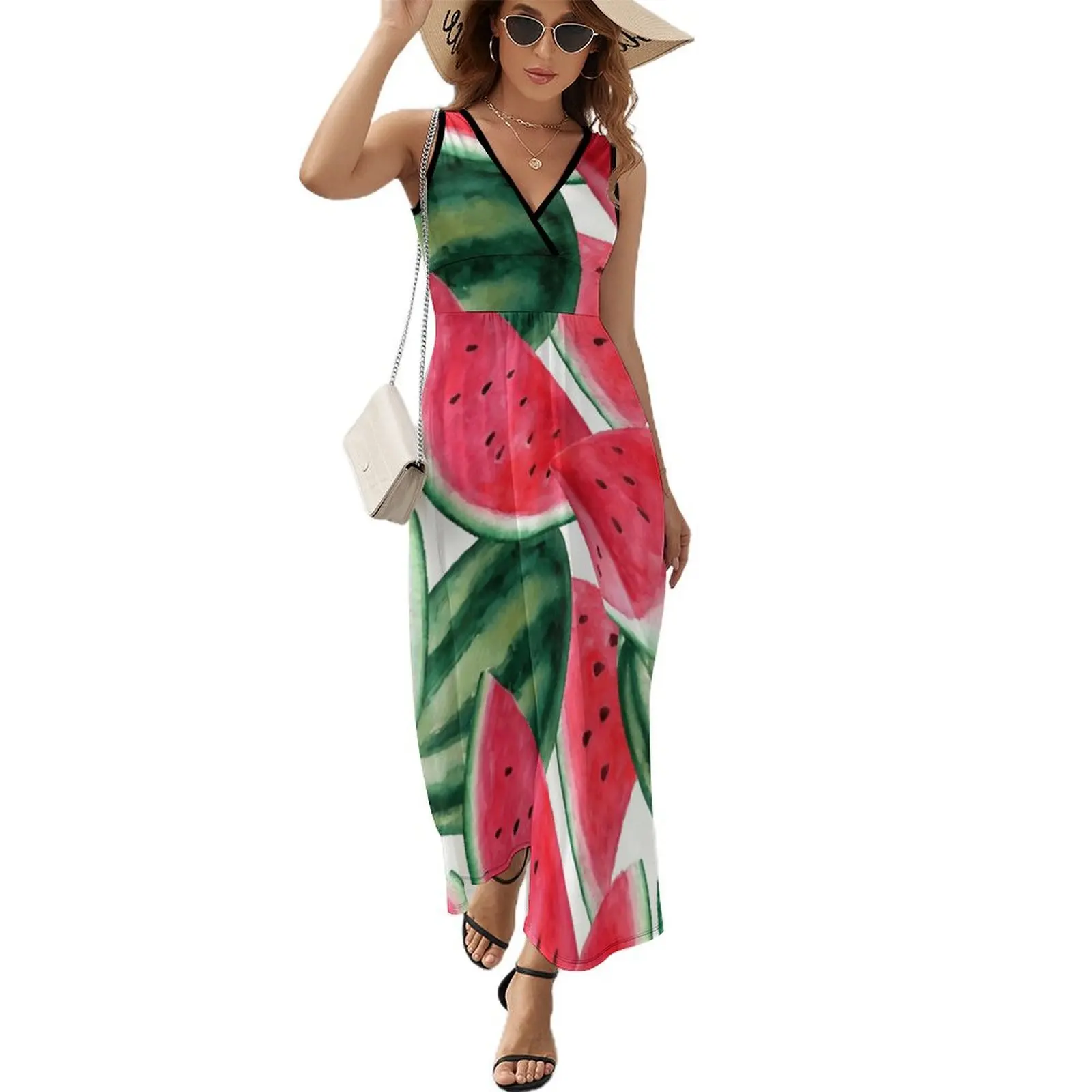 

Juicy watermelon. Watercolor Tropical Fruit Sleeveless Dress women's evening dresses 2025 dresses for women Dress