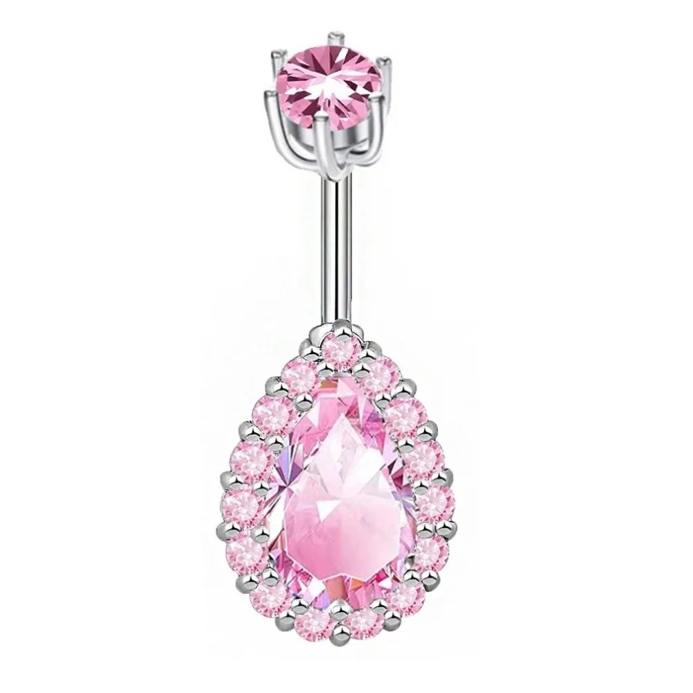 Vintage Stainless Steel Zircon Navel Ring Colorful Piercing Belly Button Ring Rhinestone Punk Body Piercing Jewelry Gift