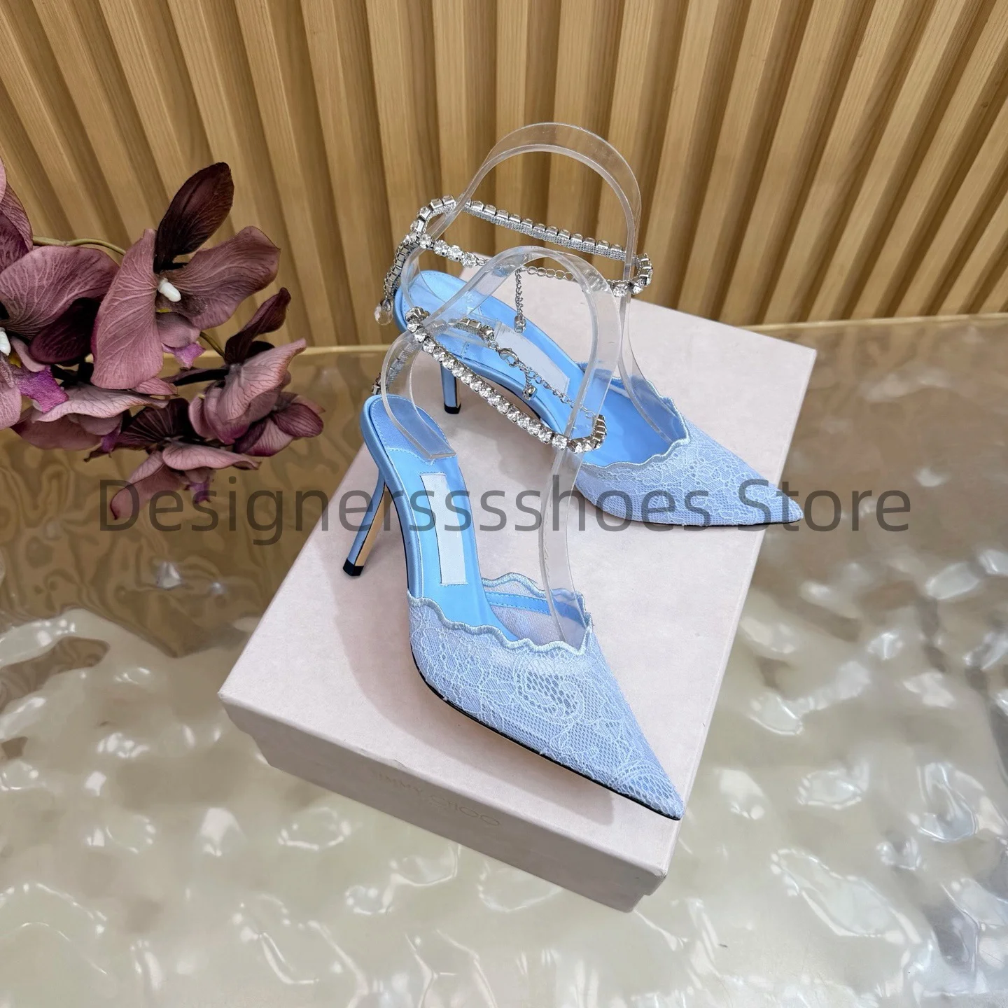 10cm Heel Evening Sandals Lace Upper Metal Toe Sheepskin Lining Italian Leather Outsole Sizes 34-42