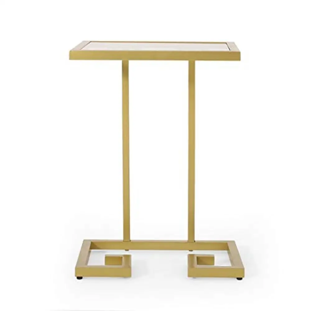 

Luxurious Greek Key Accent End Table Iron Glass Clear Gold Finish 18" x 12.5" x 24.5