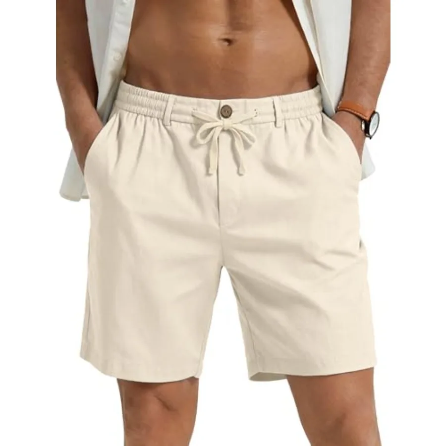 

Мужские повседневные льняные шорты PLEPAN - летние пляжные шорты с эластичной резинкой на талии и шнурком, 7 дюймов