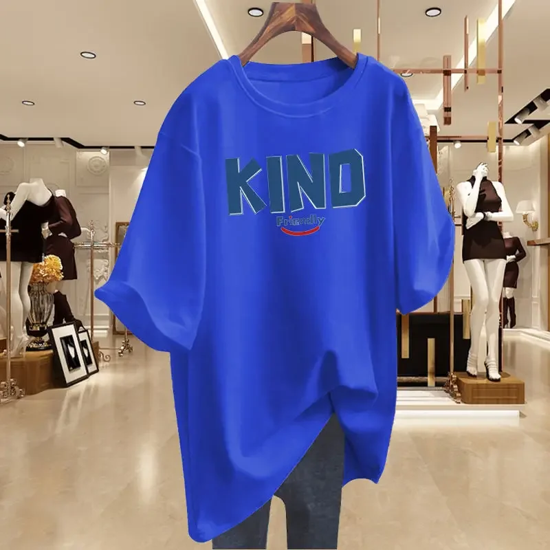 

Women Clothing All Cotton Letter Printed T-shirt Summer Short Sleeve Basic Tees Female Casual Simple Fashion Pullovers