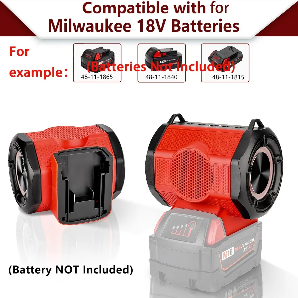 Portable Bluetooth Audio Rechargeable Speaker for Milwaukee 18V Li-ion Battery with USB and Type-C Ports for Home and Parties