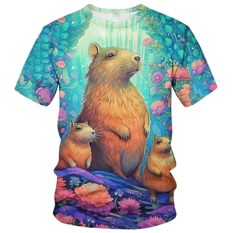 

3D Print Cute Capybara Animal Graphic T Shirt Short Sleeve Funny Capy Tee Shirts Casual Oversized Kid Tshirt Tops Clothes