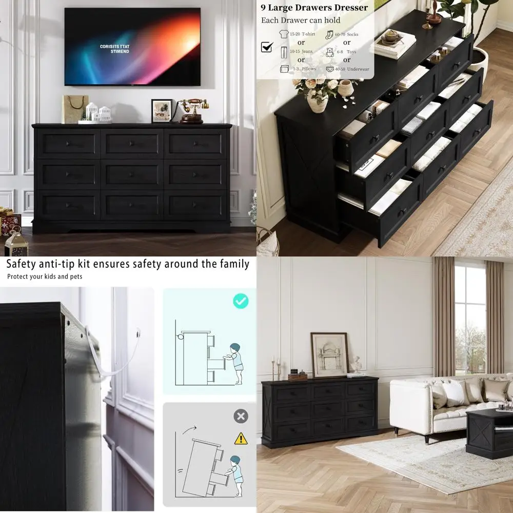 

Современный деревянный комод с 9 ящиками для хранения в спальне и детской комнате