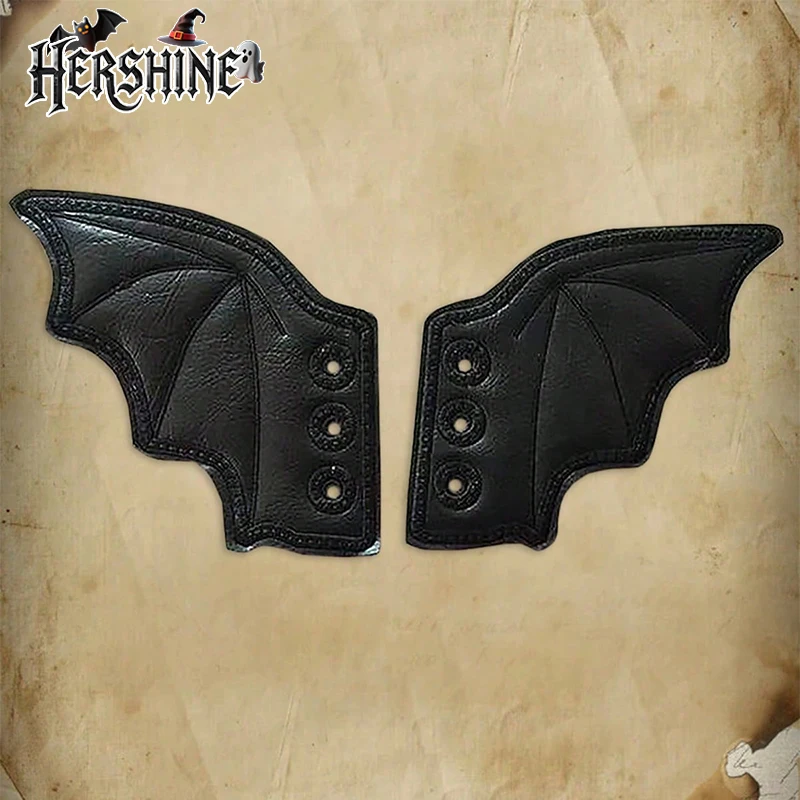2-piece set of women's black wing shaped eye-catching decorative Y2K Gothic style dark style shoes accessories Halloween accesso